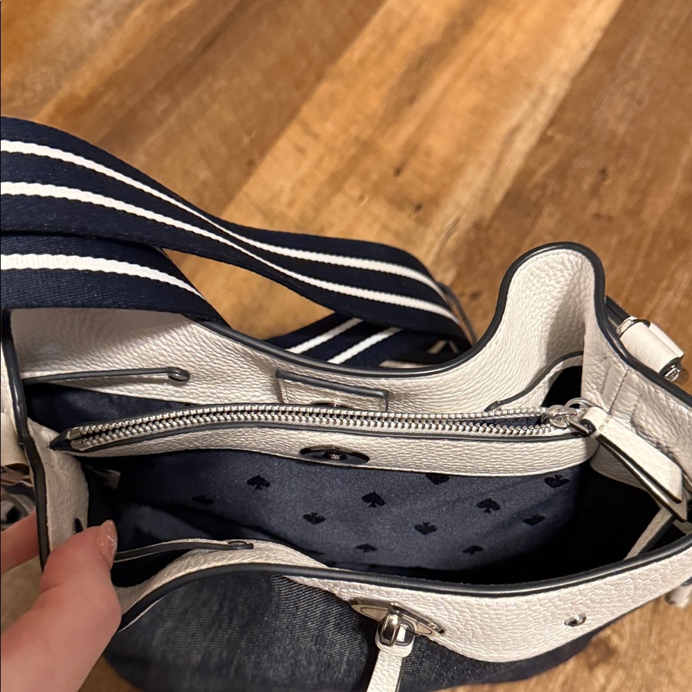 Kate Spade Navy and White Shoulder Bucket Bag - Picture 5 of 9